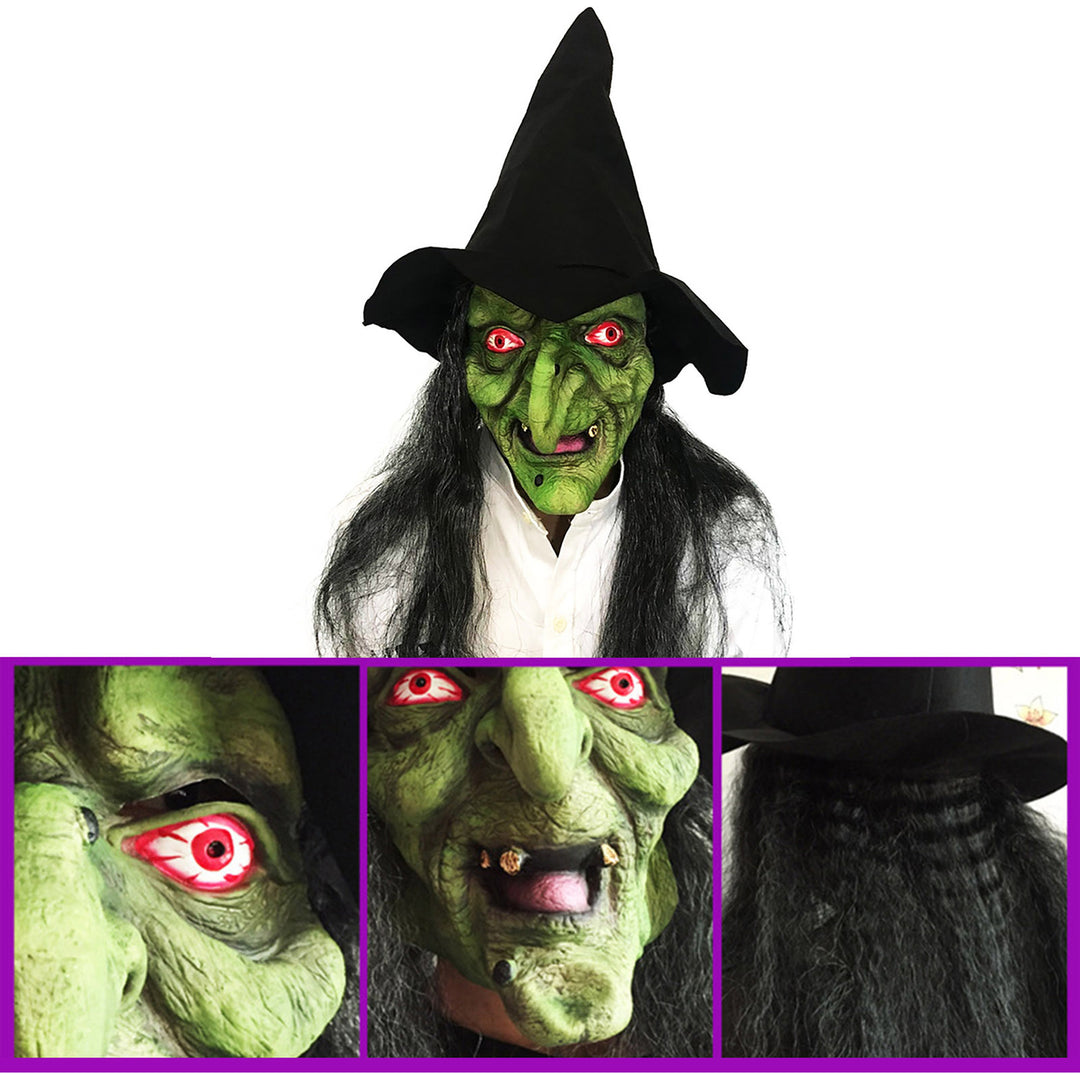 Halloween Scary Evil Face Cushion Horror Witch Latex Face Cushion with Hat Horror Party Role Play Props Cosplay Costume Image 12