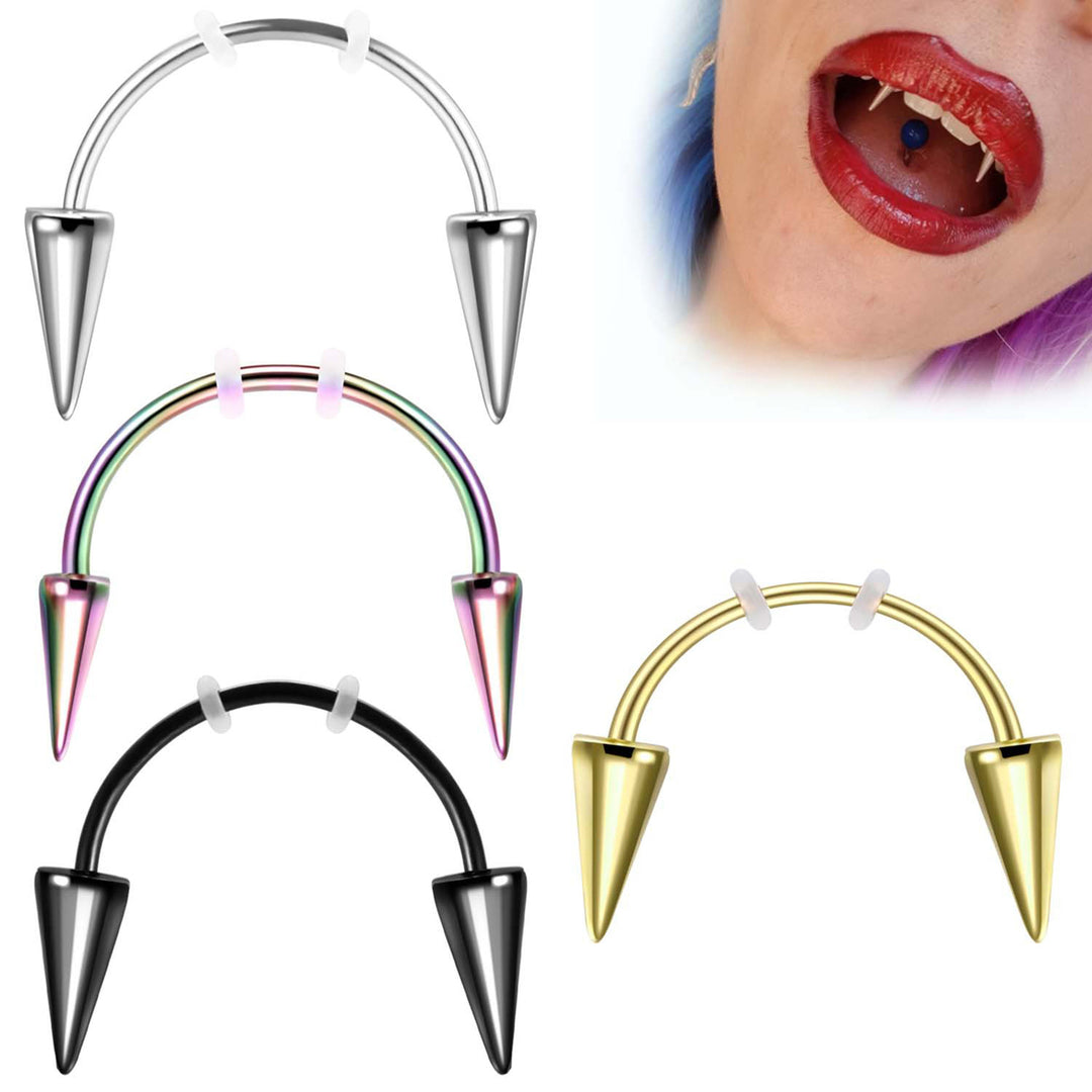 4Pcs Lip Hoop Rings Piercing Jewelry Polished Surface Non-irritation Tiger Teeth Lip Nails Halloween Photo Prop Image 1