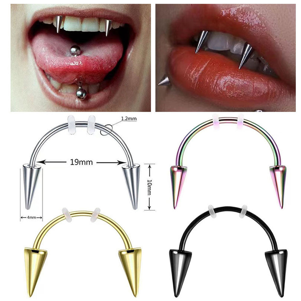 4Pcs Lip Hoop Rings Piercing Jewelry Polished Surface Non-irritation Tiger Teeth Lip Nails Halloween Photo Prop Image 2