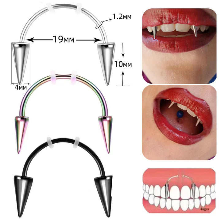 4Pcs Lip Hoop Rings Piercing Jewelry Polished Surface Non-irritation Tiger Teeth Lip Nails Halloween Photo Prop Image 3