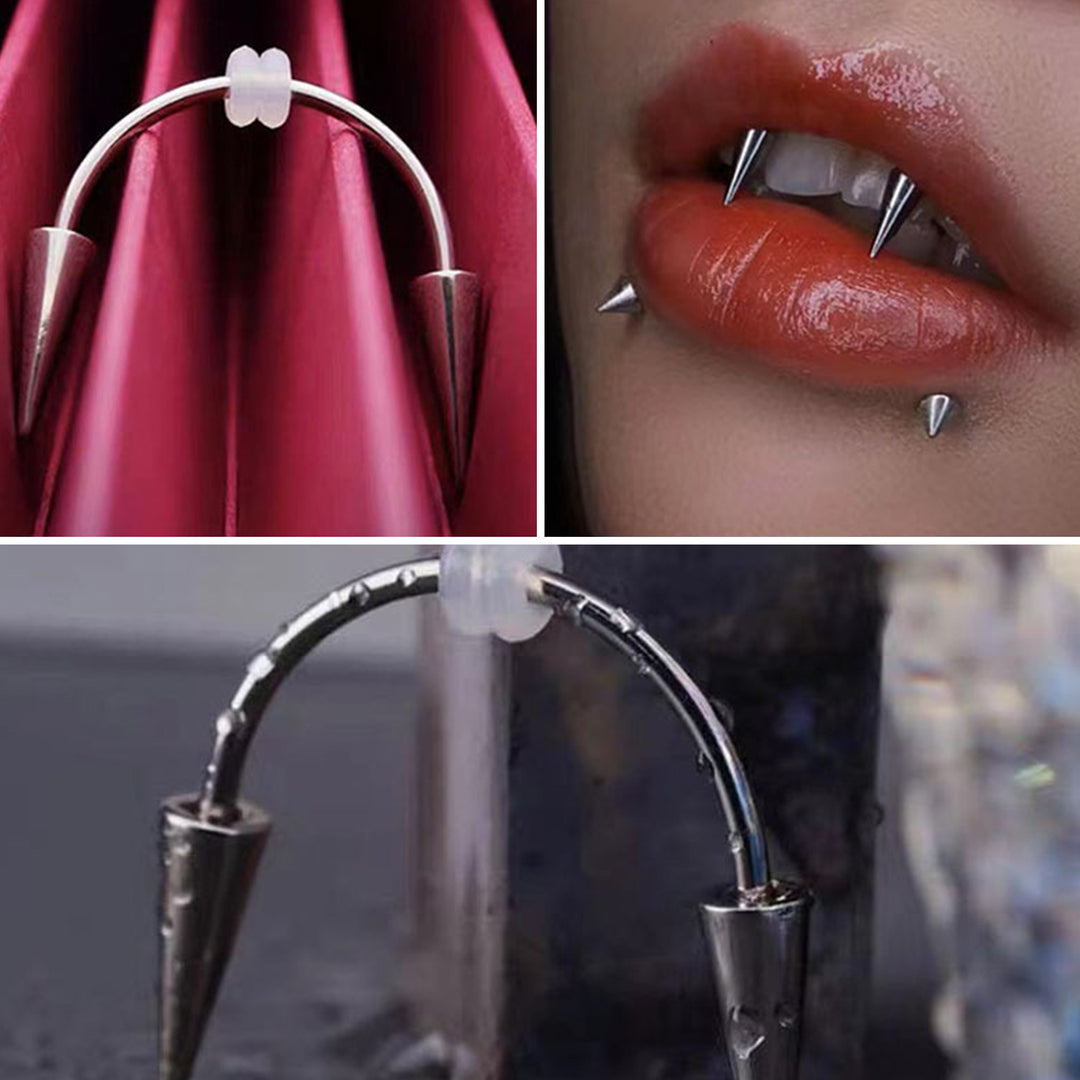 4Pcs Lip Hoop Rings Piercing Jewelry Polished Surface Non-irritation Tiger Teeth Lip Nails Halloween Photo Prop Image 7