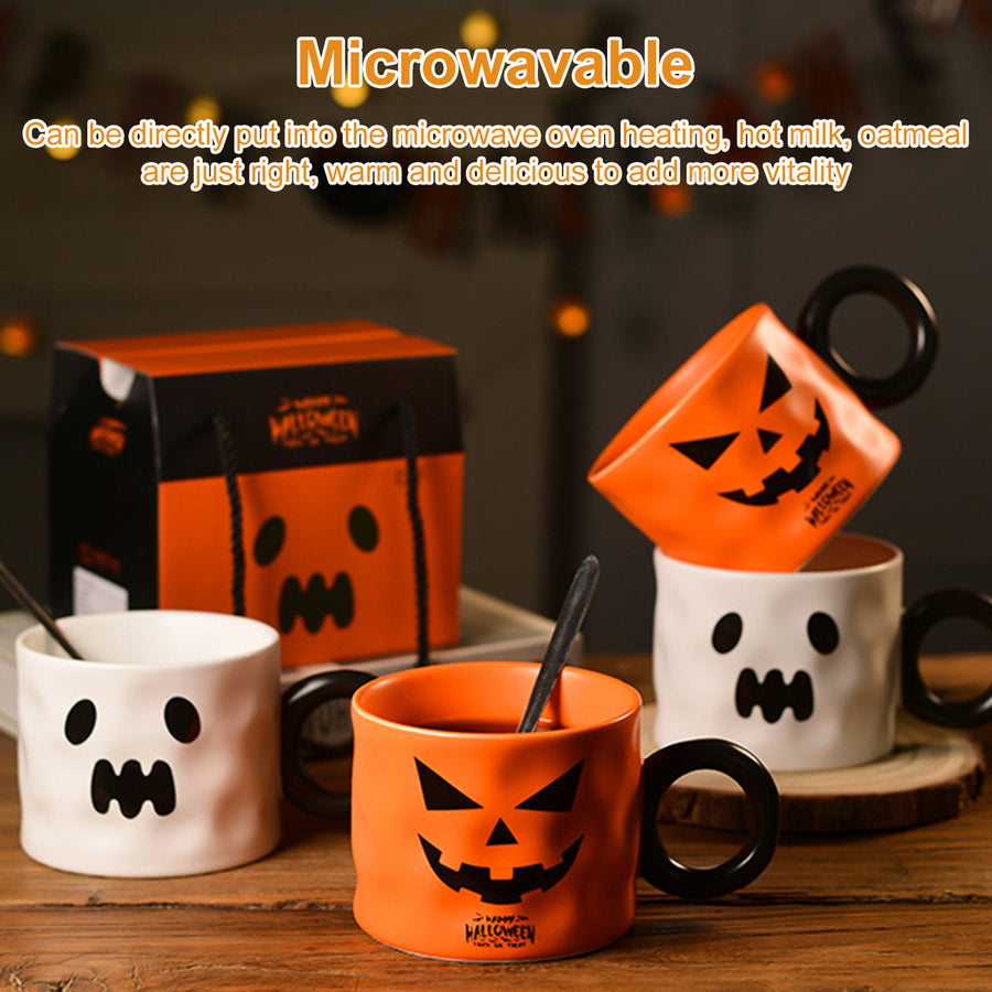 450ml Pumpkin Mug Ceramic Coffee Cup with Spoon Happy Halloween Pattern Spooky Pumpkin Design Microwave Safe Drinkware Image 1