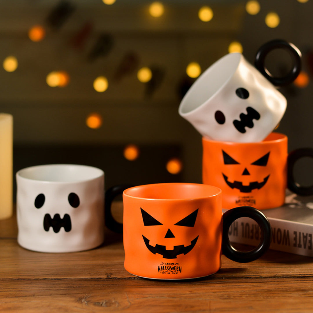 450ml Pumpkin Mug Ceramic Coffee Cup with Spoon Happy Halloween Pattern Spooky Pumpkin Design Microwave Safe Drinkware Image 2