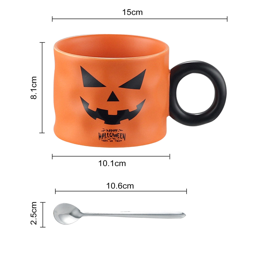 450ml Pumpkin Mug Ceramic Coffee Cup with Spoon Happy Halloween Pattern Spooky Pumpkin Design Microwave Safe Drinkware Image 8