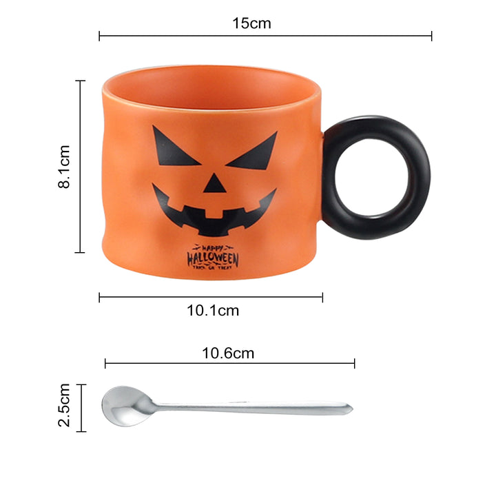 450ml Pumpkin Mug Ceramic Coffee Cup with Spoon Happy Halloween Pattern Spooky Pumpkin Design Microwave Safe Drinkware Image 8