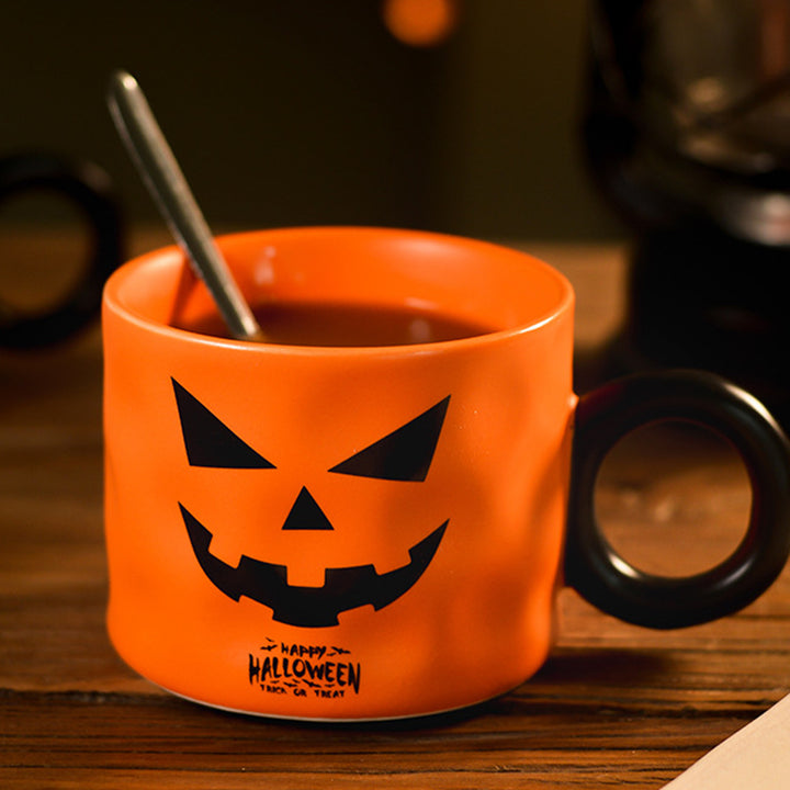 450ml Pumpkin Mug Ceramic Coffee Cup with Spoon Happy Halloween Pattern Spooky Pumpkin Design Microwave Safe Drinkware Image 10