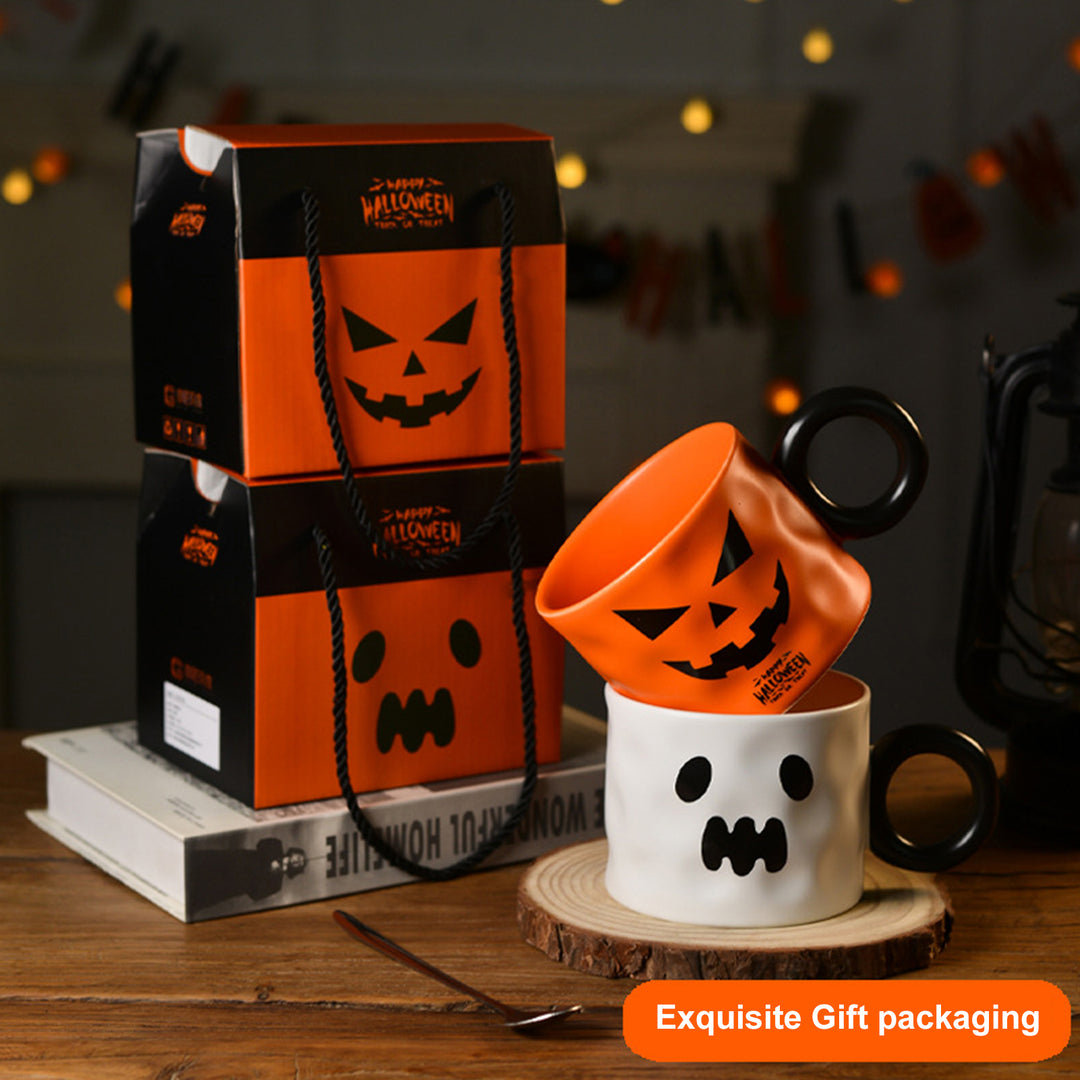 450ml Pumpkin Mug Ceramic Coffee Cup with Spoon Happy Halloween Pattern Spooky Pumpkin Design Microwave Safe Drinkware Image 11