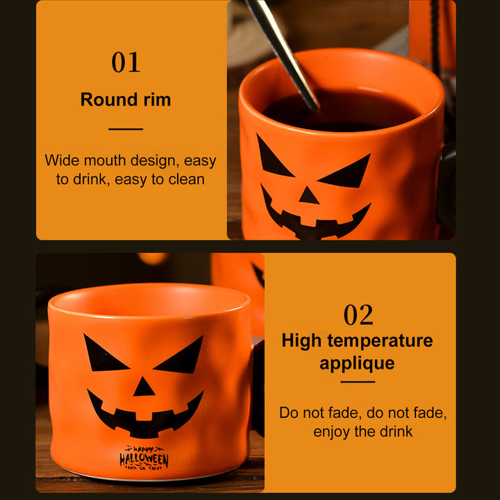 450ml Pumpkin Mug Ceramic Coffee Cup with Spoon Happy Halloween Pattern Spooky Pumpkin Design Microwave Safe Drinkware Image 12