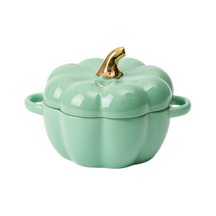 Pumpkin Bowl with Double Handles Stackable Ceramic Pumpkin Soup Bowls Enamel Pumpkin Snack Container for Baking Serving Image 4