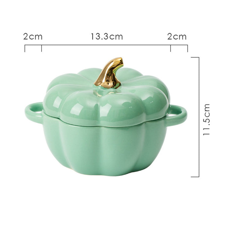 Pumpkin Bowl with Double Handles Stackable Ceramic Pumpkin Soup Bowls Enamel Pumpkin Snack Container for Baking Serving Image 9