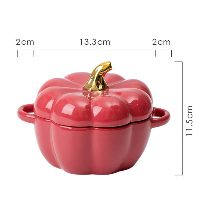 Pumpkin Bowl with Double Handles Stackable Ceramic Pumpkin Soup Bowls Enamel Pumpkin Snack Container for Baking Serving Image 10