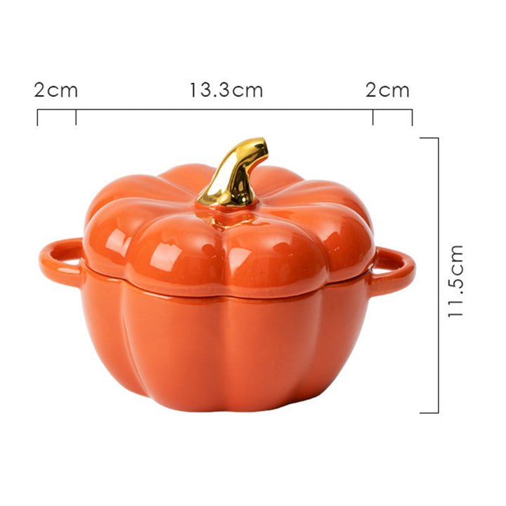 Pumpkin Bowl with Double Handles Stackable Ceramic Pumpkin Soup Bowls Enamel Pumpkin Snack Container for Baking Serving Image 11