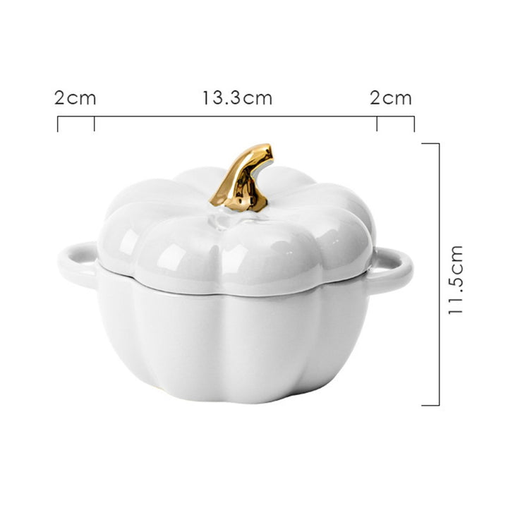 Pumpkin Bowl with Double Handles Stackable Ceramic Pumpkin Soup Bowls Enamel Pumpkin Snack Container for Baking Serving Image 12