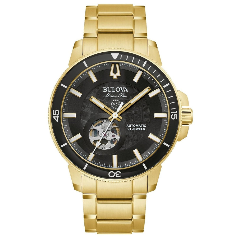 Bulova Mens Marine Star Black Dial Watch - 97A174 Image 1