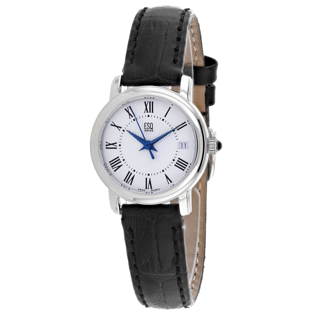 ESQ Womens Black Leather Silver Stainless Steel Quartz White Dial Watch - 7100967 Image 1