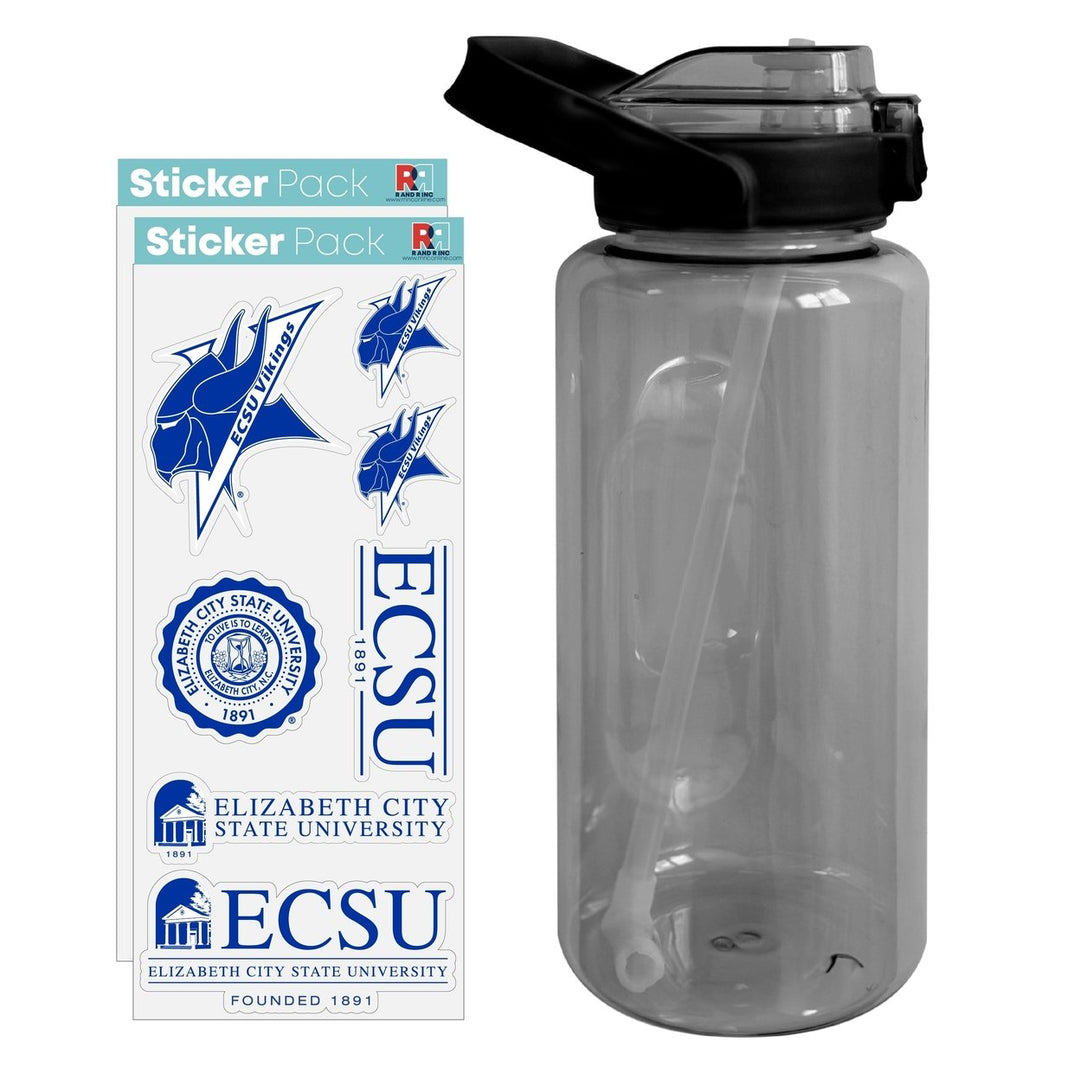 64 oz Large Water Bottle with Elizabeth City State University Waterproof Stickers Screw-on Top and Straw Officially Image 1