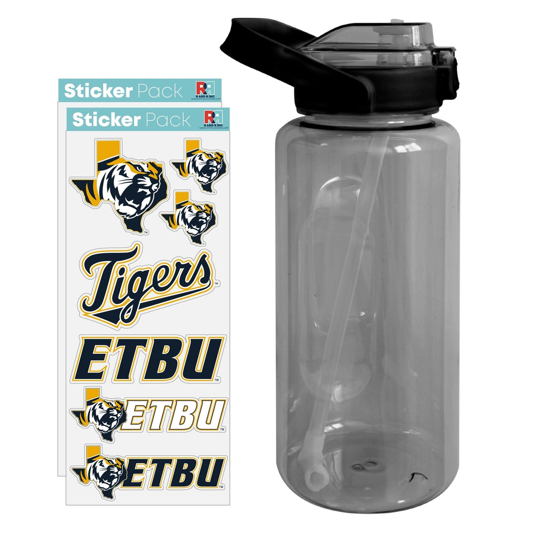 64 oz Large Water Bottle with East Texas Baptist University Waterproof Stickers Screw-on Top and Straw Officially Image 1