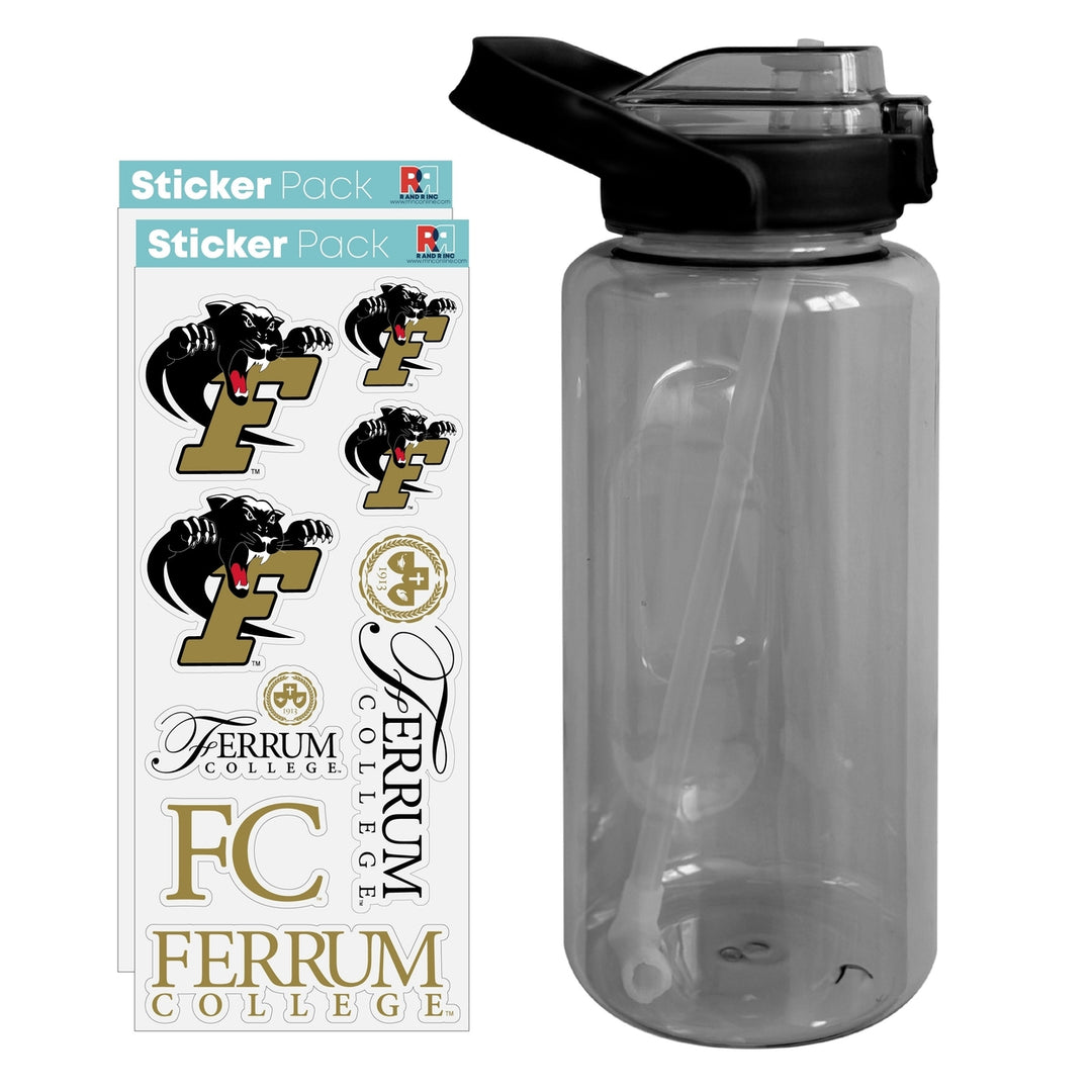 64 oz Large Water Bottle with Ferrum College Waterproof Stickers Screw-on Top and Straw Officially Licensed Product Image 1