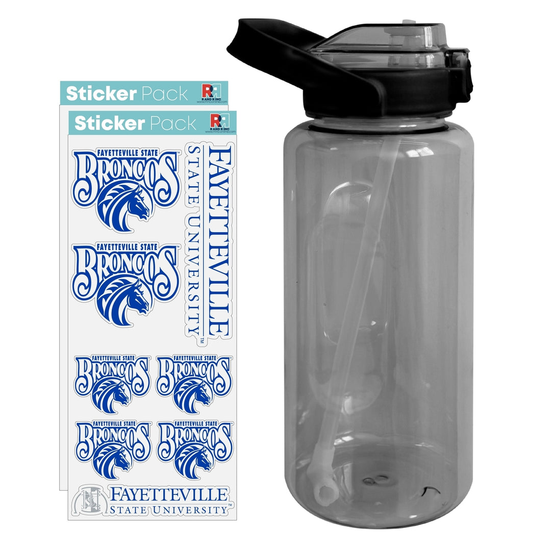 64 oz Large Water Bottle with Fayetteville State University Waterproof Stickers Screw-on Top and Straw Officially Image 1