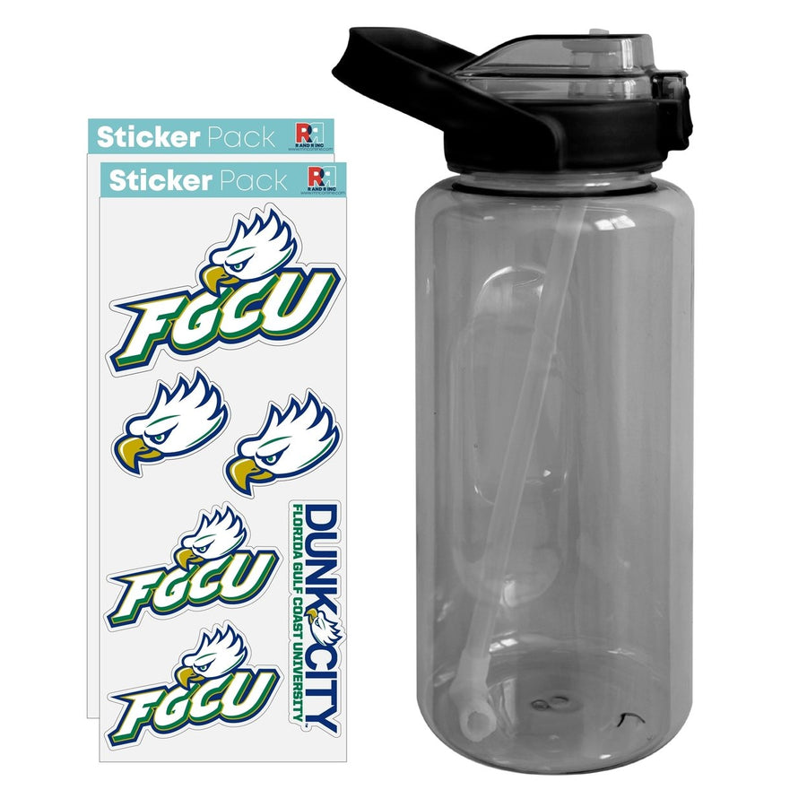 64 oz Large Water Bottle with Florida Gulf Coast Eagles Waterproof Stickers Screw-on Top and Straw Officially Licensed Image 1