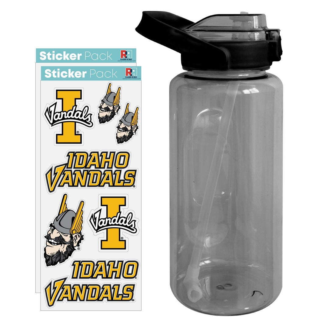 64 oz Large Water Bottle with Idaho Vandals Waterproof Stickers Screw-on Top and Straw Officially Licensed Product Image 1