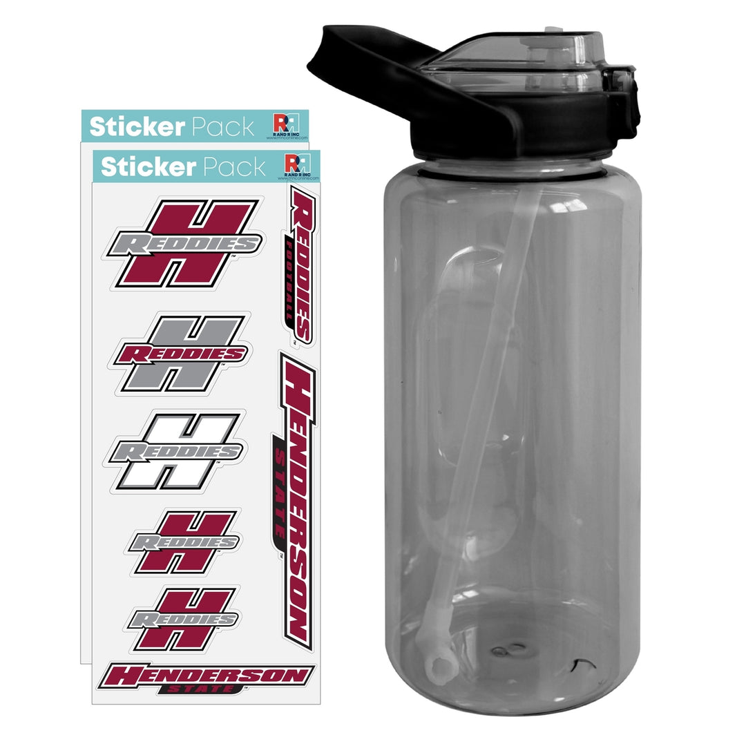 64 oz Large Water Bottle with Henderson State Reddies Waterproof Stickers Screw-on Top and Straw Officially Licensed Image 1