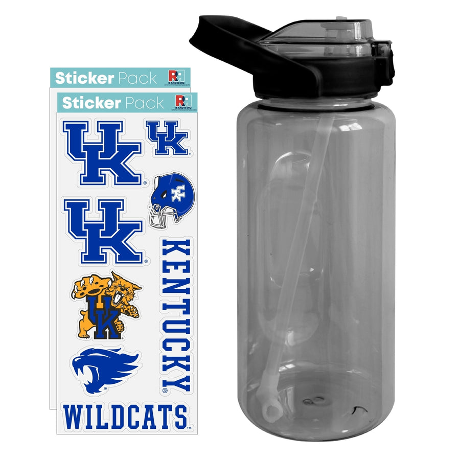 64 oz Large Water Bottle with Kentucky Wildcats Waterproof Stickers Screw-on Top and Straw Officially Licensed Product Image 1