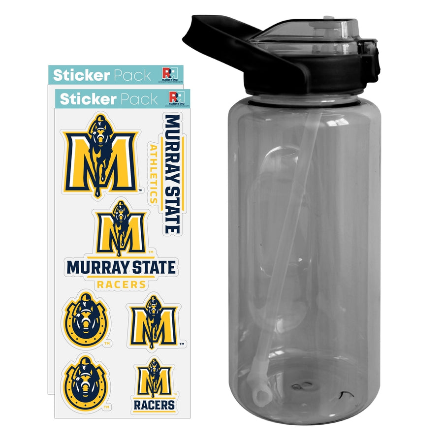 64 oz Large Water Bottle with Murray State University Waterproof Stickers Screw-on Top and Straw Officially Licensed Image 1