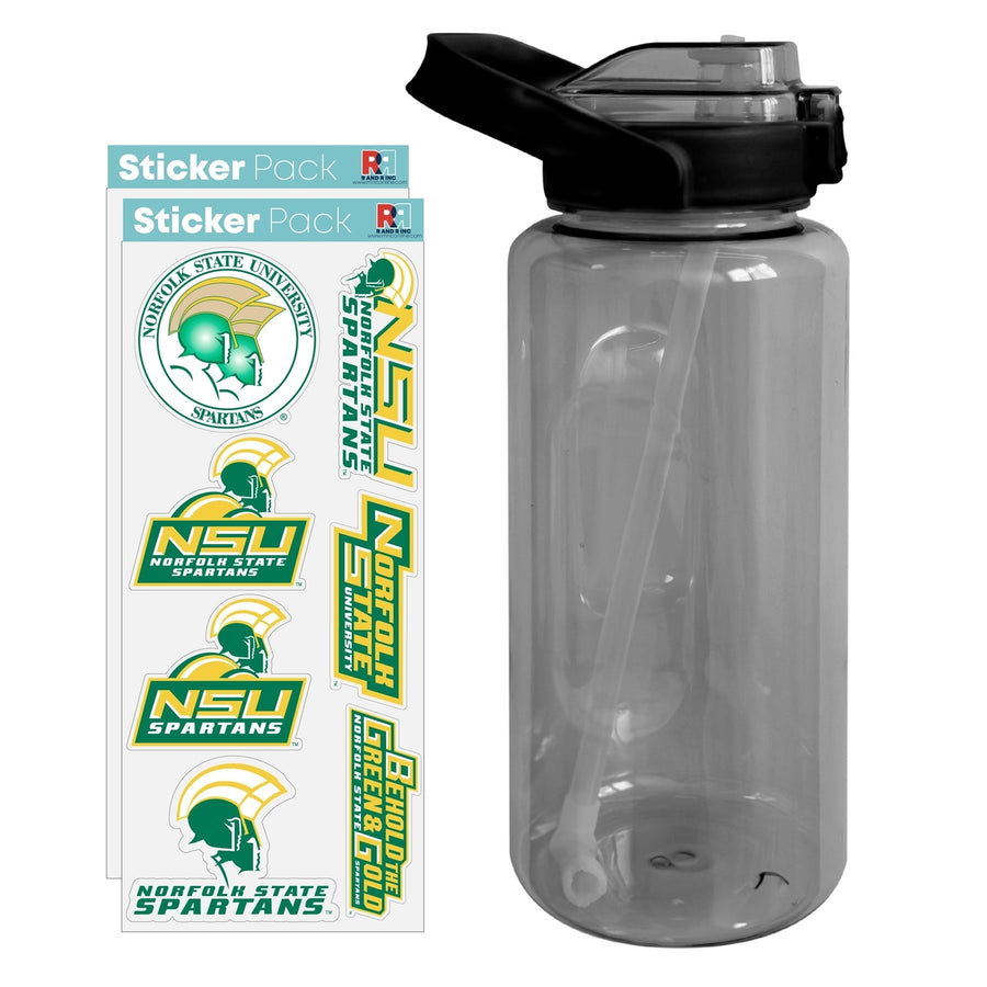 64 oz Large Water Bottle with Norfolk State University Waterproof Stickers Screw-on Top and Straw Officially Licensed Image 1