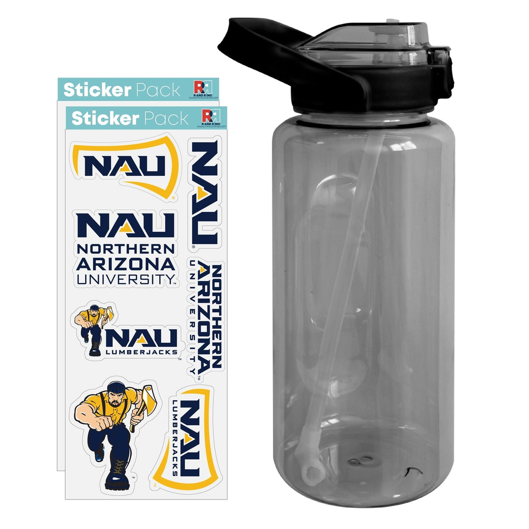 64 oz Large Water Bottle with Northern Arizona University Waterproof Stickers Screw-on Top and Straw Officially Licensed Image 1