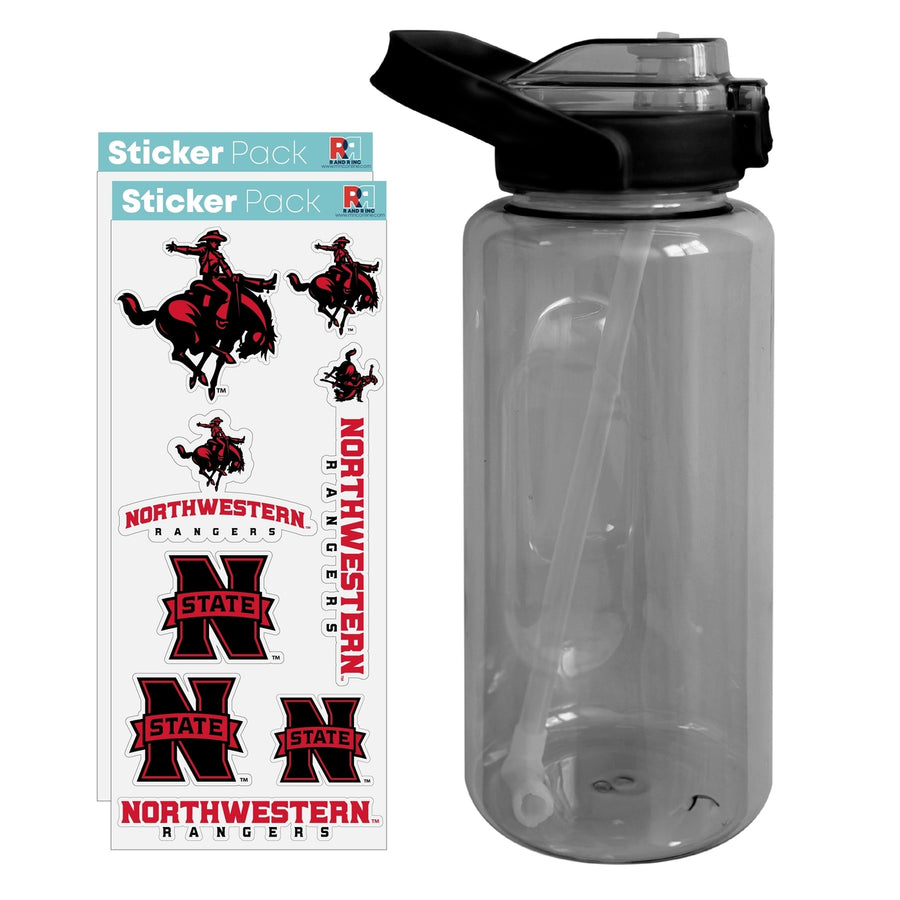 64 oz Large Water Bottle with Northwestern Oklahoma State University Waterproof Stickers Screw-on Top and Straw Image 1