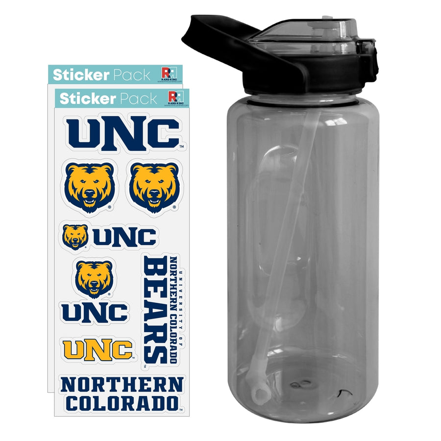 64 oz Large Water Bottle with Northern Colorado Bears Waterproof Stickers Screw-on Top and Straw Officially Licensed Image 1