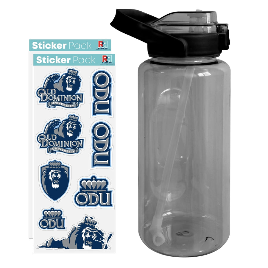 64 oz Large Water Bottle with Old Dominion Monarchs Waterproof Stickers Screw-on Top and Straw Officially Licensed Image 1