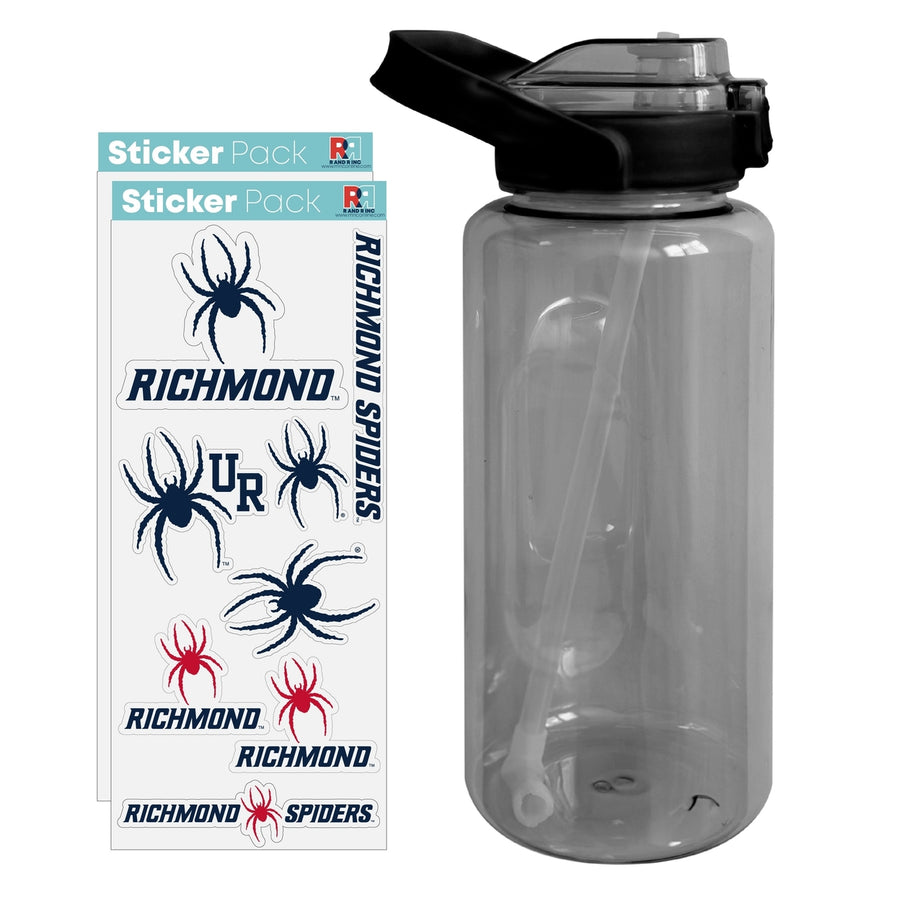 64 oz Large Water Bottle with Richmond Spiders Waterproof Stickers Screw-on Top and Straw Officially Licensed Product Image 1