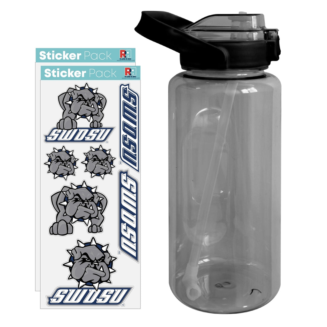 64 oz Large Water Bottle with Southwestern Oklahoma State University Waterproof Stickers Screw-on Top and Straw Image 1