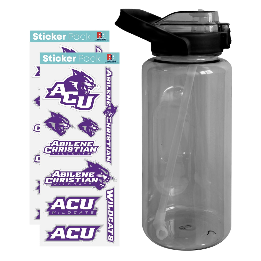 64 oz Large Water Bottle with Abilene Christian University Waterproof Stickers Screw-on Top and Straw Officially Image 1