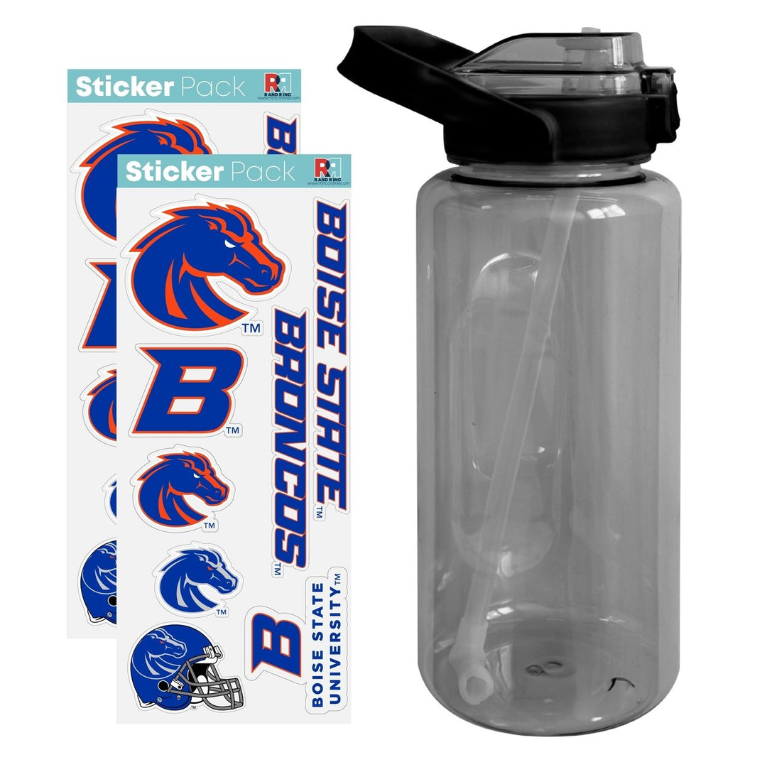 64 oz Large Water Bottle with Boise State Broncos Waterproof Stickers Screw-on Top and Straw Officially Licensed Product Image 1