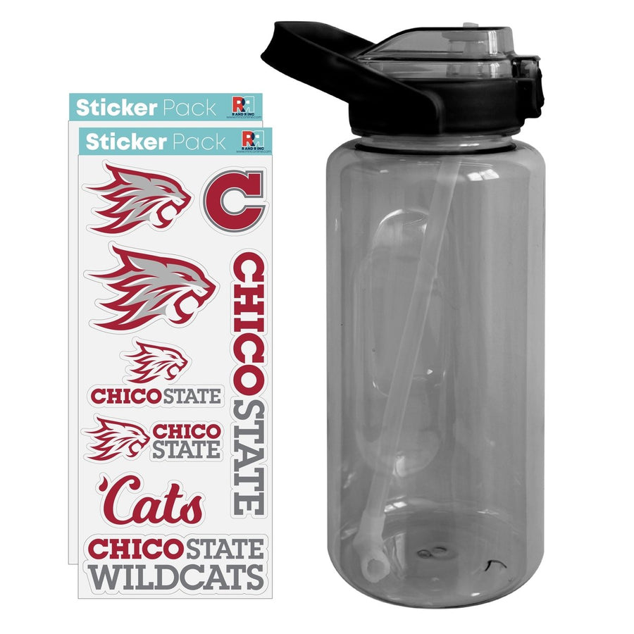 64 oz Large Water Bottle with California State University Chico Waterproof Stickers Screw-on Top and Straw Officially Image 1