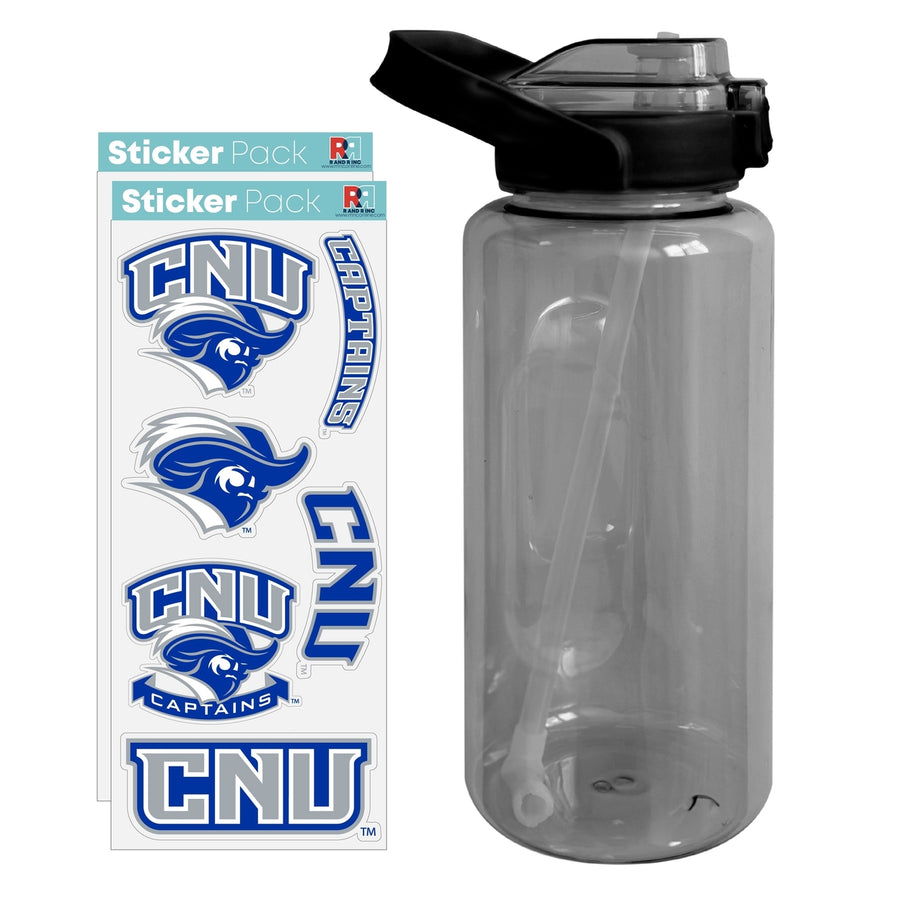 64 oz Large Water Bottle with Christopher Newport Captains Waterproof Stickers Screw-on Top and Straw Officially Image 1