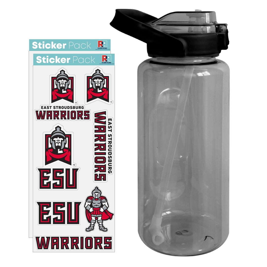 64 oz Large Water Bottle with East Stroudsburg University Waterproof Stickers Screw-on Top and Straw Officially Licensed Image 1