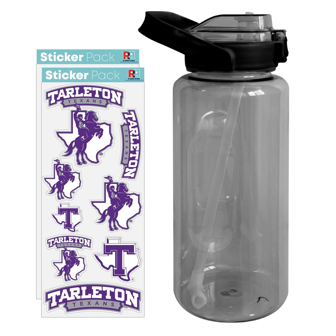 64 oz Large Water Bottle with Tarleton State University Waterproof Stickers Screw-on Top and Straw Officially Licensed Image 1