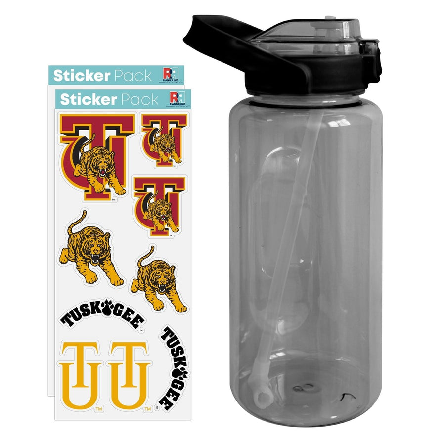 64 oz Large Water Bottle with Tuskegee University Waterproof Stickers Screw-on Top and Straw Officially Licensed Product Image 1