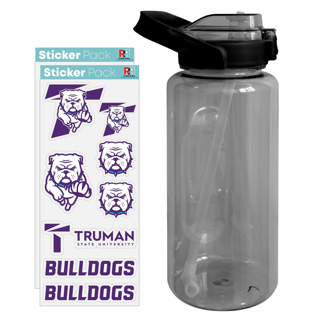 64 oz Large Water Bottle with Truman State University Waterproof Stickers Screw-on Top and Straw Officially Licensed Image 1