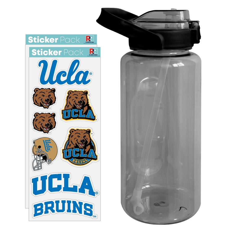 64 oz Large Water Bottle with UCLA Bruins Waterproof Stickers Screw-on Top and Straw Officially Licensed Product Image 1