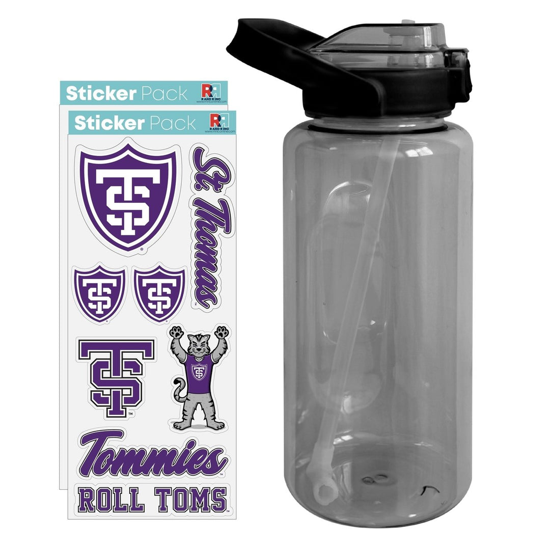 64 oz Large Water Bottle with University of St. Thomas Waterproof Stickers Screw-on Top and Straw Officially Licensed Image 1