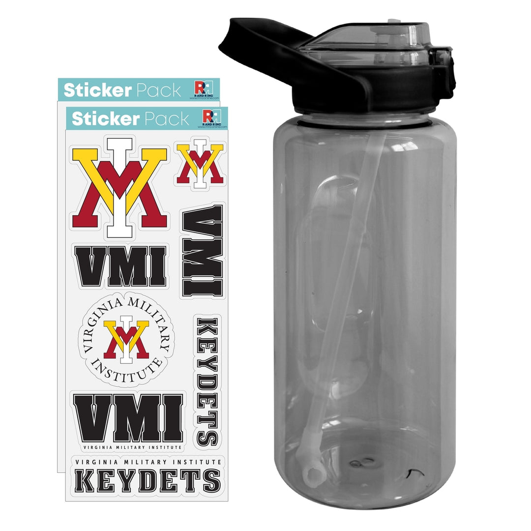 64 oz Large Water Bottle with VMI Keydets Waterproof Stickers Screw-on Top and Straw Officially Licensed Product Image 1