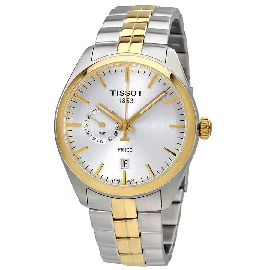 Tissot Mens PR100 Dual Time Silver Dial Watch - T1014522203100 Image 1