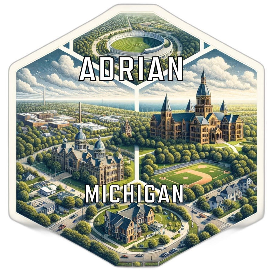 Adrian Michigan Souvenir Travel Destination Die Cut Hexagon Fridge Magnet Image 1