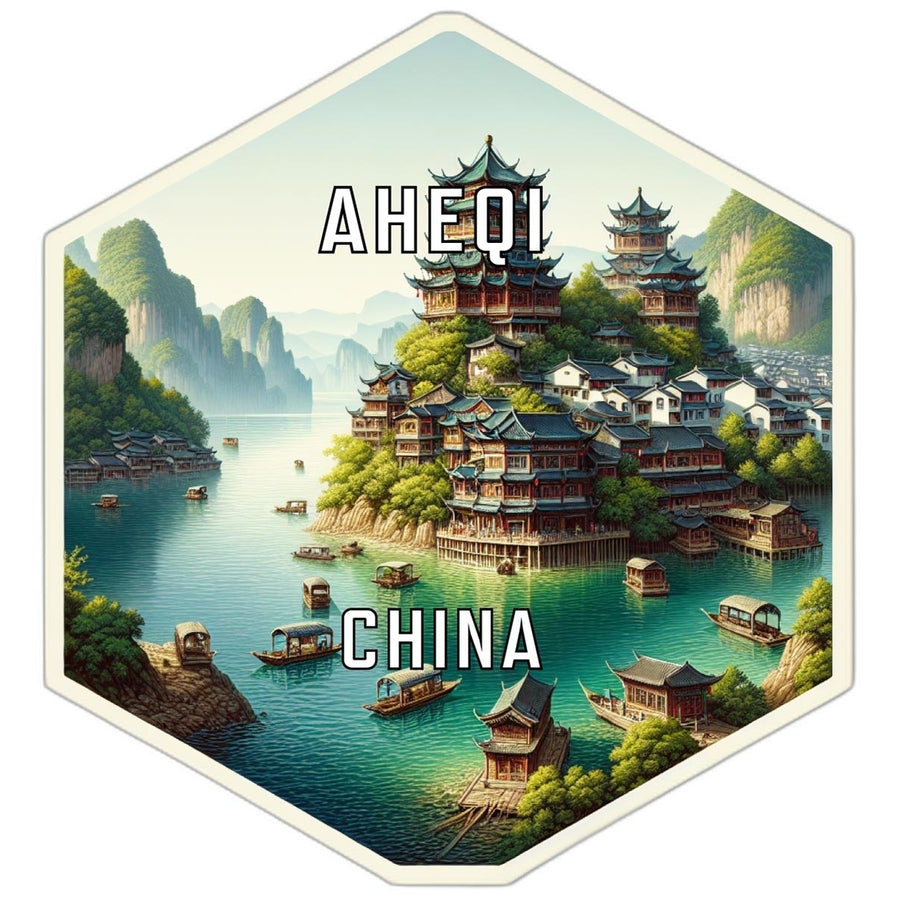 Aheqi China Souvenir Travel Destination Die Cut Hexagon Fridge Magnet Image 1