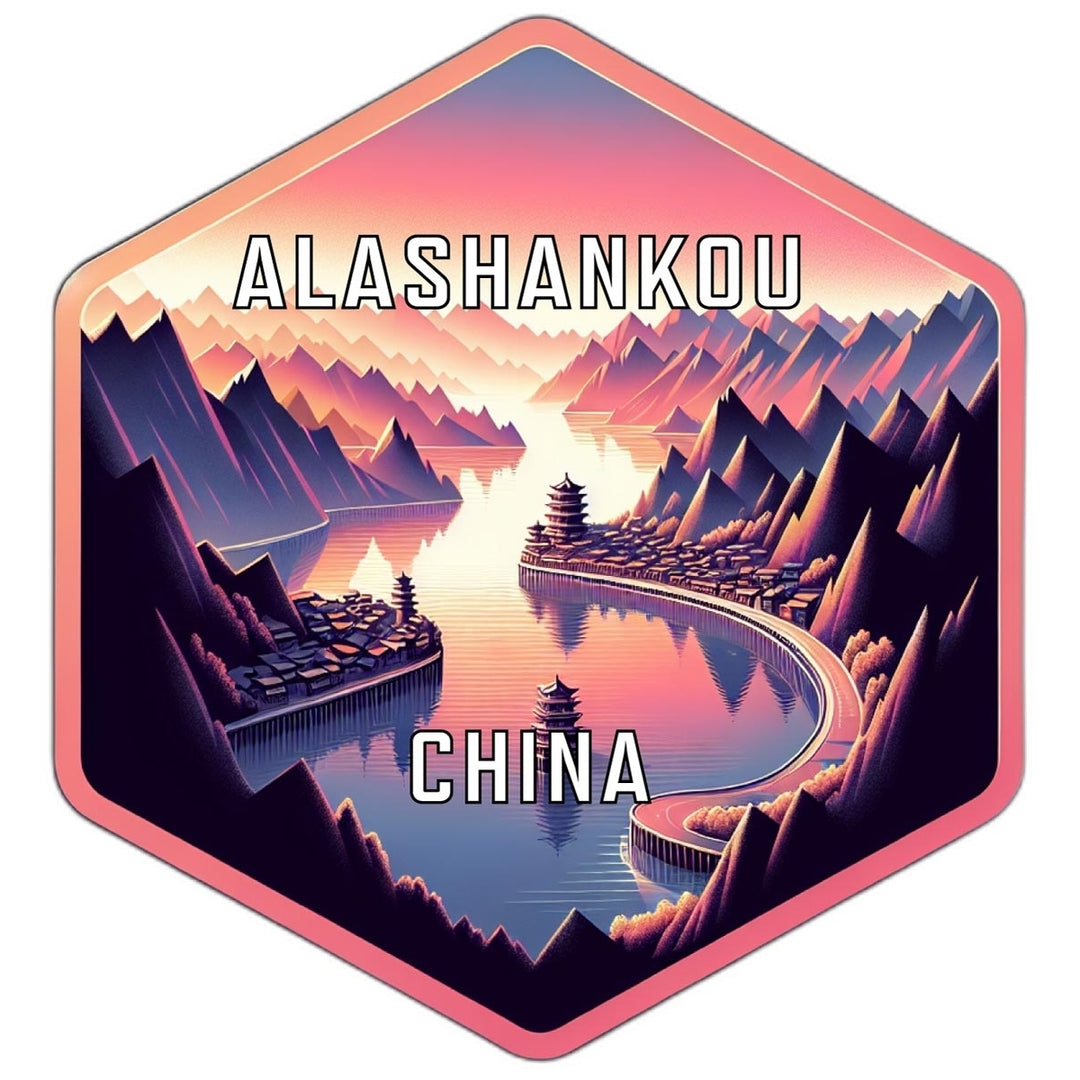 Alashankou China Souvenir Travel Destination Die Cut Hexagon Fridge Magnet Image 1